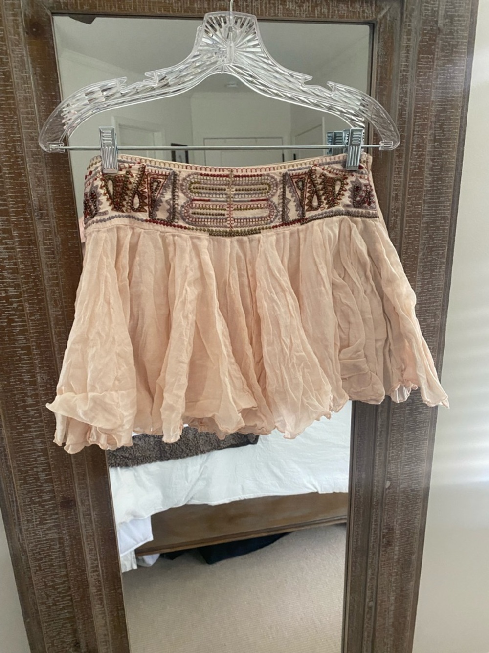 Free People Blush Embroidered Waist Mini Skirt